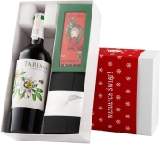 Pudełko świąteczne "Czekoladowa wariacja" z winem Volver Tarima Organico